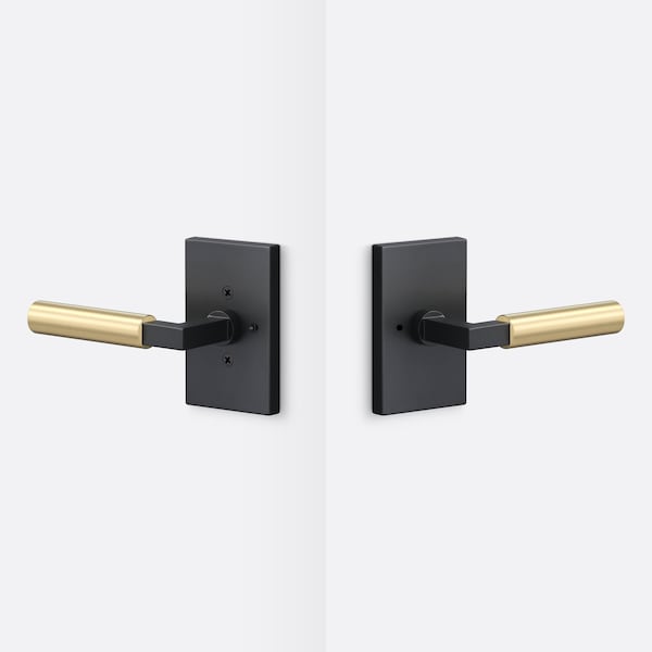 Sure-Loc Hardware Sure-Loc Hardware Levanto Privacy Rosette, Flat Black, Smooth Grip in Satin Brass LV102 FBL GRIP-SM SB - main